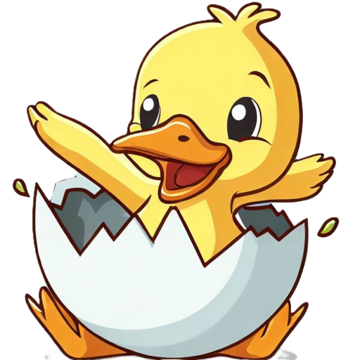 Cute duckling popping out of egg