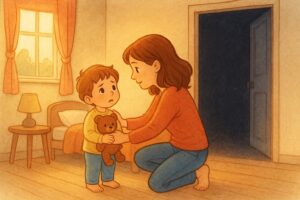 Parent helping a child overcome fear in a calm, supportive way